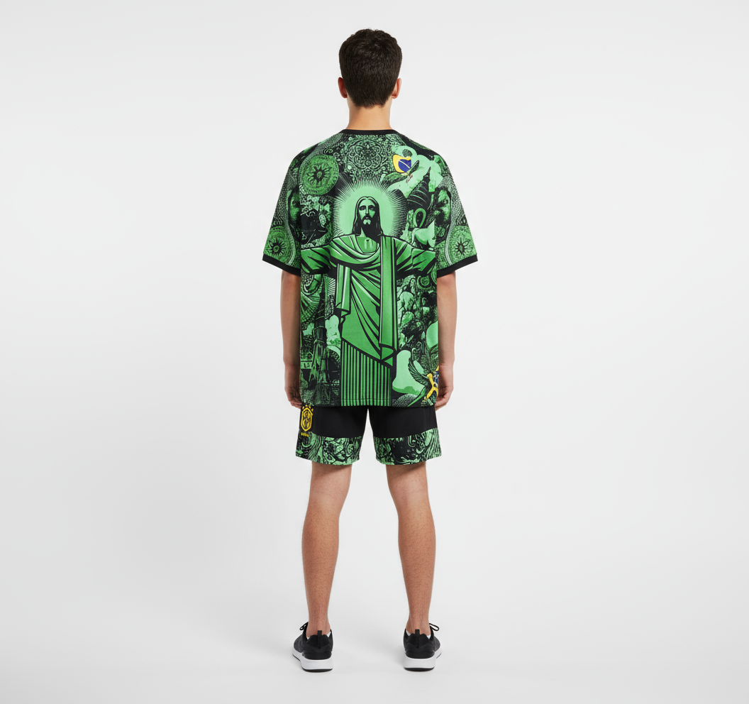 Brazil Blessed Edition – Christ the Redeemer Green Graphic Kit (Top + Shorts)