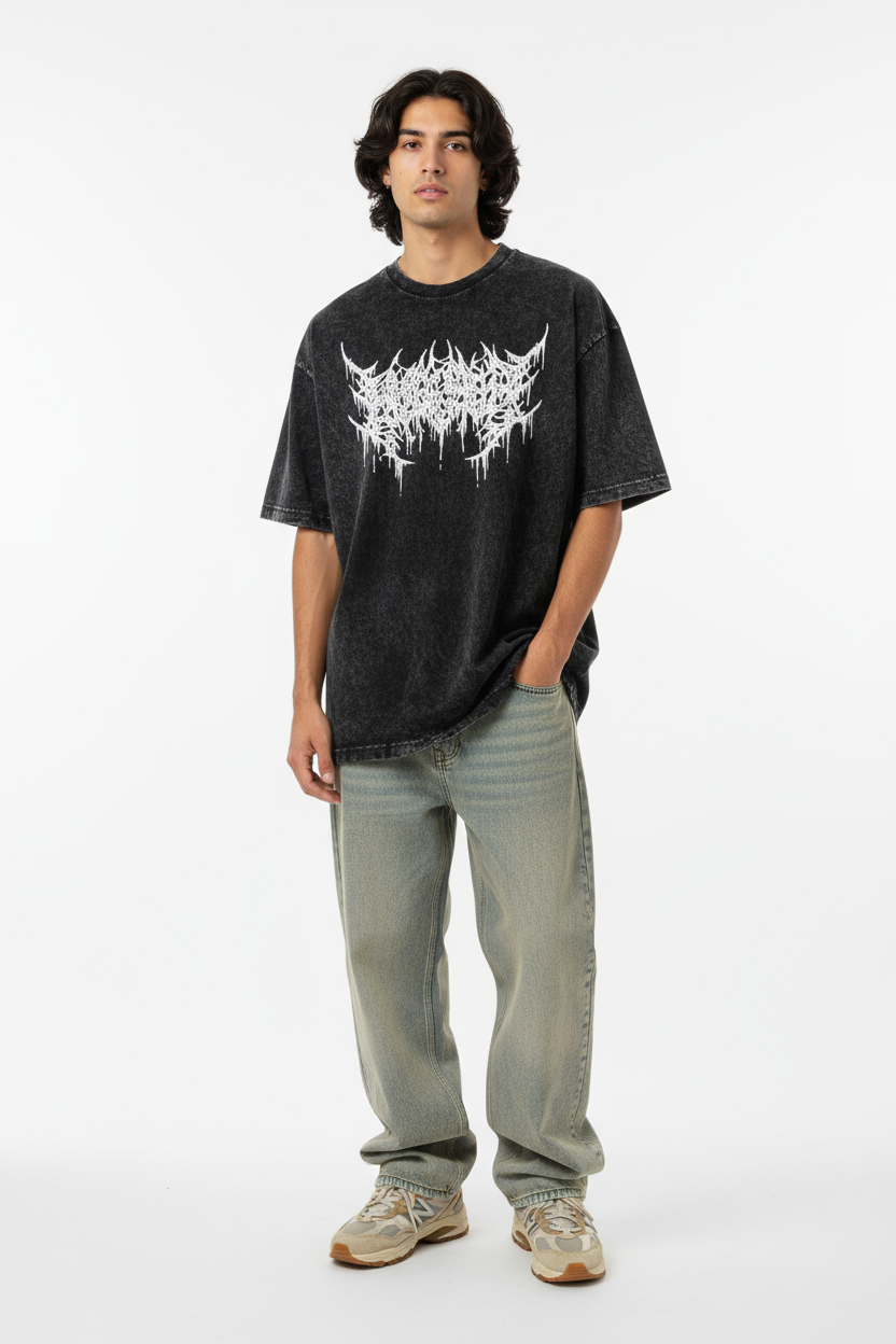 Oversized Washed Black Graphic Tee – Unisex Streetwear Edition